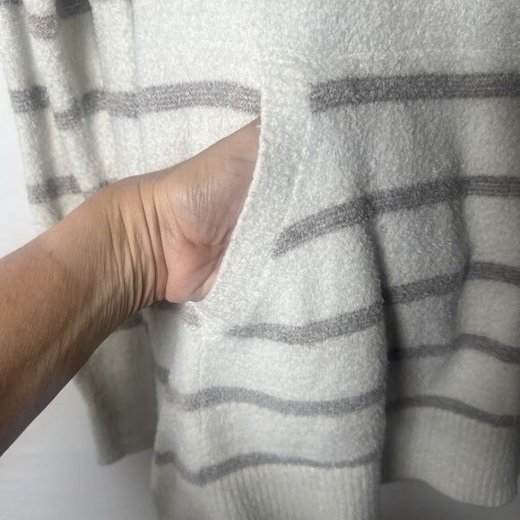 Barefoot Dreams CozyChic Lite Striped Raglan Pullover Size S White with Gray - Picture 6 of 10